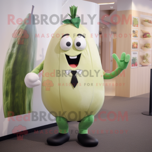 Olive Radish mascot costume character dressed with a Playsuit and Tie pins