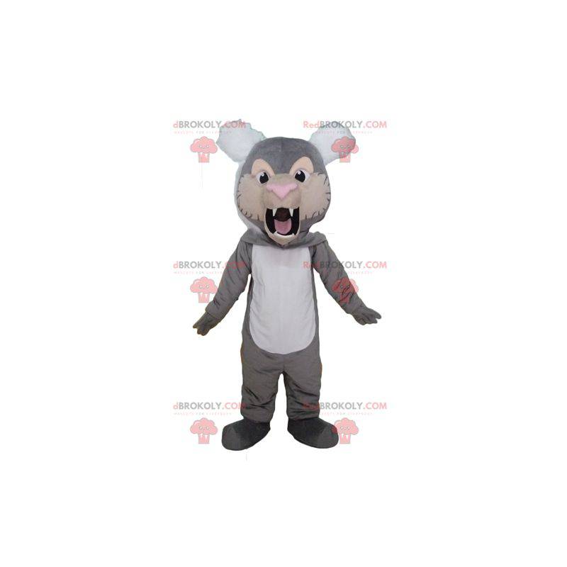 Ruggente mascotte tigre grigia bianca e beige - Redbrokoly.com Ruggente mascotte tigre grigia bianca e beige - Redbrokoly.com