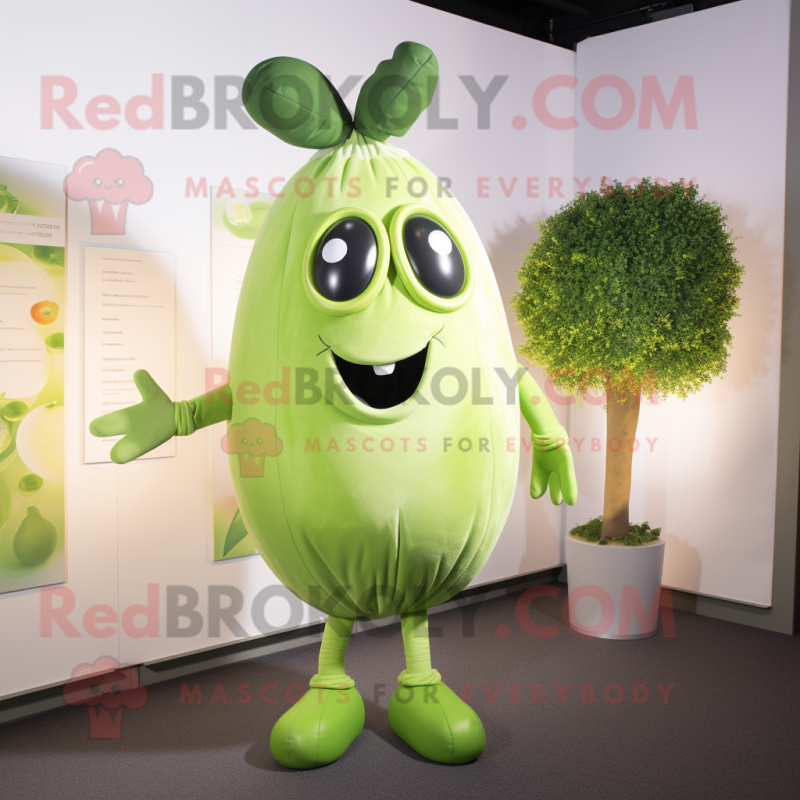 Olive Radish mascot costume character dressed with a Playsuit and Tie pins