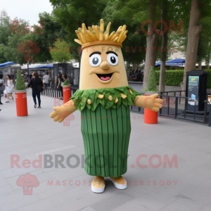 Olive French Fries mascot costume character dressed with a Mini Dress and Bracelets