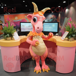 Peach Parasaurolophus mascot costume character dressed with a Bodysuit and Hair clips