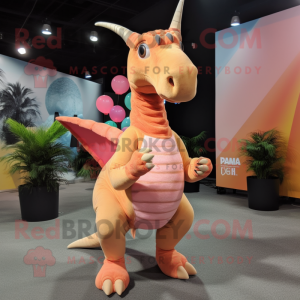 Peach Parasaurolophus mascot costume character dressed with a Bodysuit and Hair clips