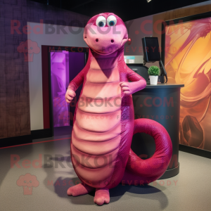 Magenta Python mascot costume character dressed with a Tank Top and Keychains
