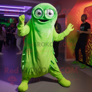 Lime Green Squid mascot costume character dressed with a Jumpsuit and Wraps