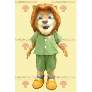 Mascot løveunge i grønt tøj - Redbrokoly.com