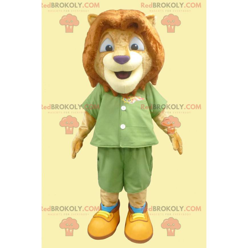 Mascot lion cub in green outfit - Redbrokoly.com