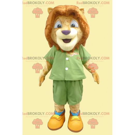 Mascotte de petit lion de lionceau en tenue verte -