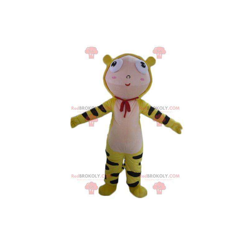 Jongen mascotte gekleed in geel tijgerkostuum - Redbrokoly.com