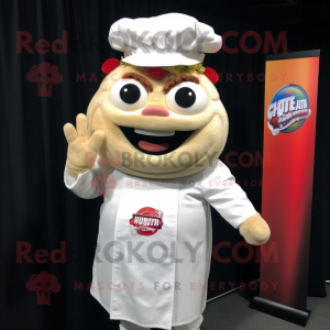White Pulled Pork Sandwich mascot costume character dressed with a Hoodie and Rings