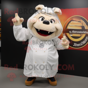 White Pulled Pork Sandwich mascot costume character dressed with a Hoodie and Rings