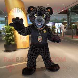 Black Cheetah mascot costume character dressed with a Polo Tee and Anklets
