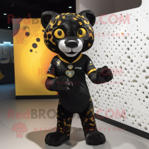 Black Cheetah mascot costume character dressed with a Polo Tee and Anklets