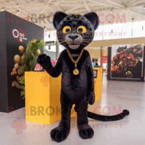 Black Cheetah mascot costume character dressed with a Polo Tee and Anklets