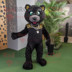 Black Cheetah mascot costume character dressed with a Polo Tee and Anklets