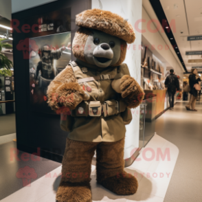 Brown Soldier mascot costume character dressed with a Cover-up and Keychains