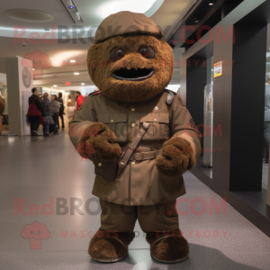 Brown Soldier mascot costume character dressed with a Cover-up and Keychains