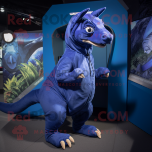 Navy Parasaurolophus mascot costume character dressed with a Hoodie and Anklets