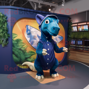 Navy Parasaurolophus mascot costume character dressed with a Hoodie and Anklets