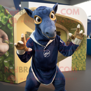 Navy Parasaurolophus mascot costume character dressed with a Hoodie and Anklets