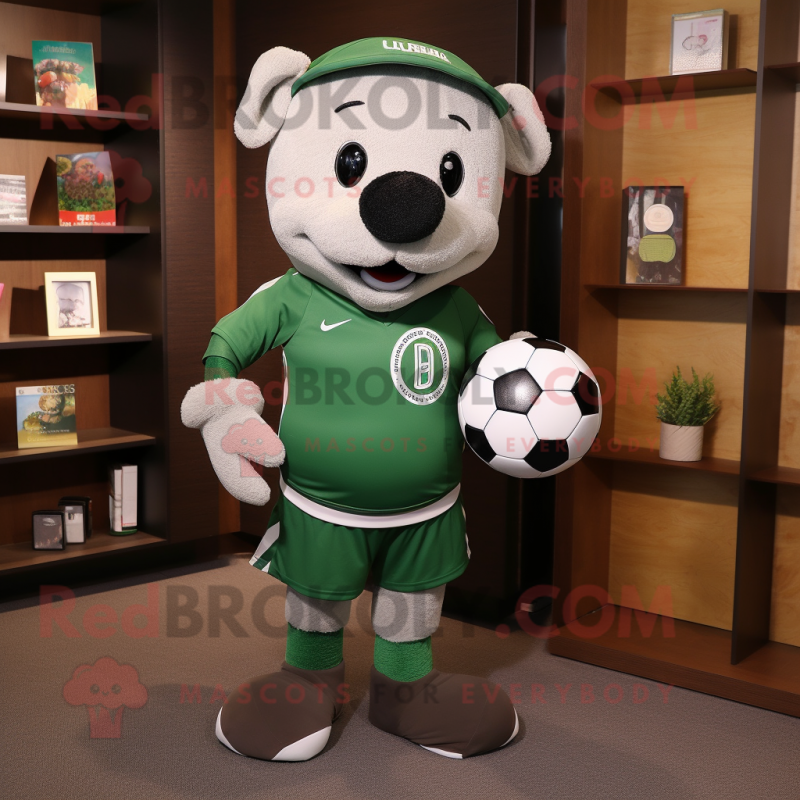 Forest Green Soccer Ball mascot costume character dressed with a Romper and Wallets