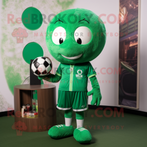 Forest Green Soccer Ball mascot costume character dressed with a Romper and Wallets