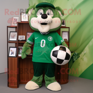 Forest Green Soccer Ball mascot costume character dressed with a Romper and Wallets