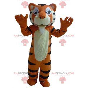 Mascotte de tigre orange blanc et noir géant très réussi -