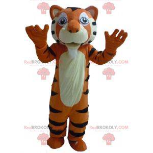 Very successful giant black and white orange tiger mascot -