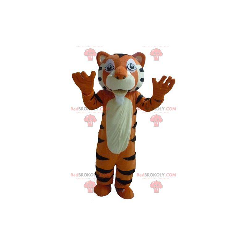 Very successful giant black and white orange tiger mascot -