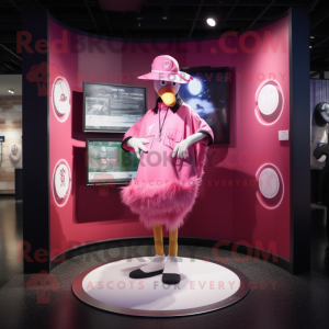 Pink Swan mascot costume character dressed with a Rash Guard and Hat pins