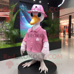 Pink Swan mascot costume character dressed with a Rash Guard and Hat pins