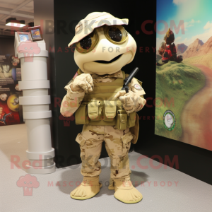 Beige Marine Recon mascot costume character dressed with a Mini Skirt and Clutch bags