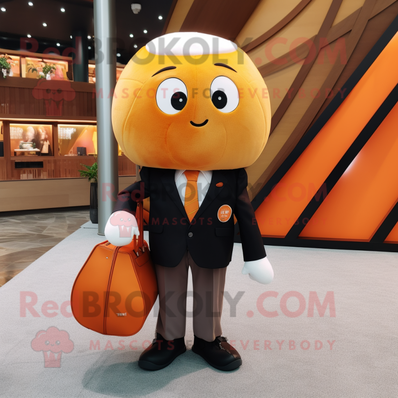 Orange Sushi mascot costume character dressed with a Blazer and Tote bags Orange Sushi mascot costume character dressed with a Blazer and Tote bags