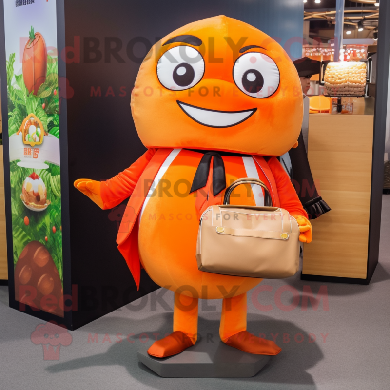 Orange Sushi mascot costume character dressed with a Blazer and Tote bags Orange Sushi mascot costume character dressed with a Blazer and Tote bags