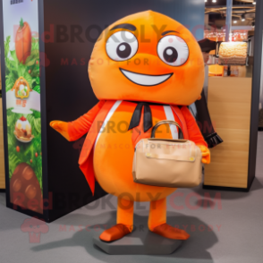 Orange Sushi mascot costume character dressed with a Blazer and Tote bags