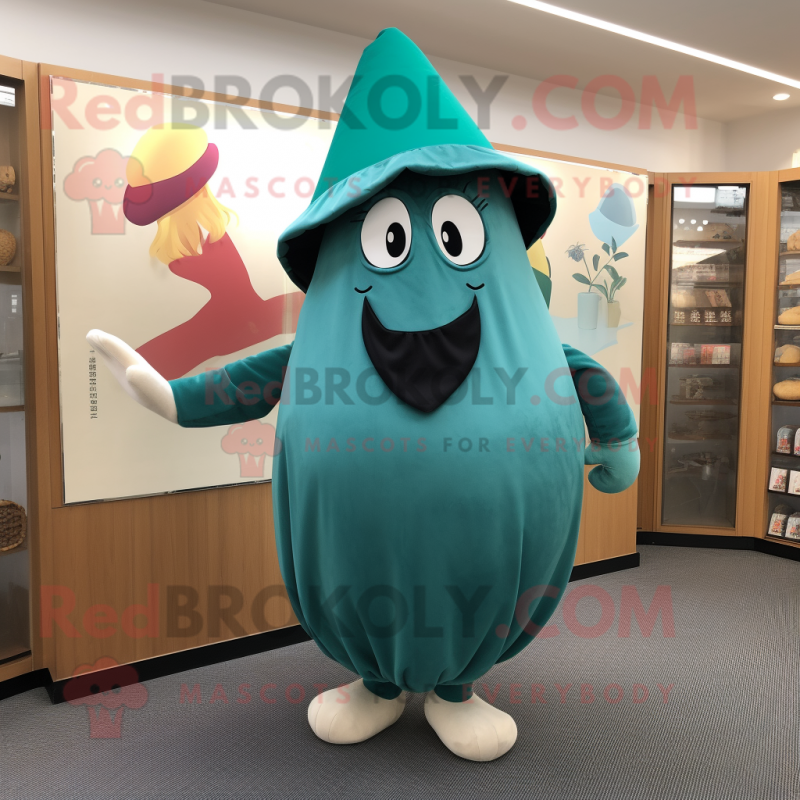 Teal Potato mascot costume character dressed with a Culottes and Berets