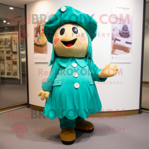 Teal Potato mascot costume character dressed with a Culottes and Berets