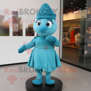 Cyan Army Soldier mascot costume character dressed with a Skirt and Scarf clips