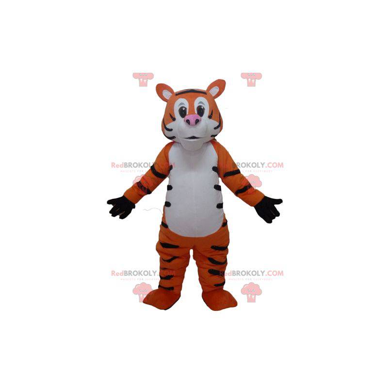 Mascotte de tigre orange blanc et noir géant et rigolo -