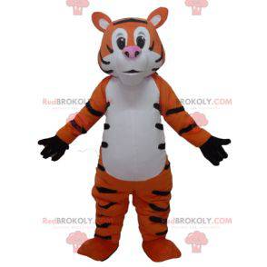 Mascote gigante e engraçado de tigre branco e preto laranja -