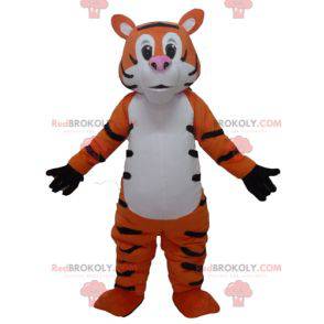 Mascotte de tigre orange blanc et noir géant et rigolo -