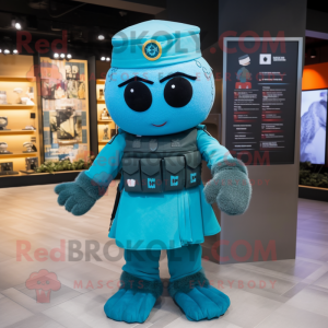 Cyan Army Soldier mascotte...