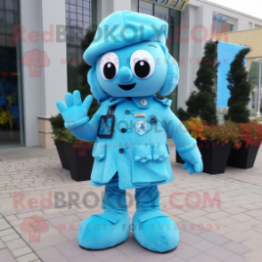 Cyan Army Soldier mascot costume character dressed with a Skirt and Scarf clips