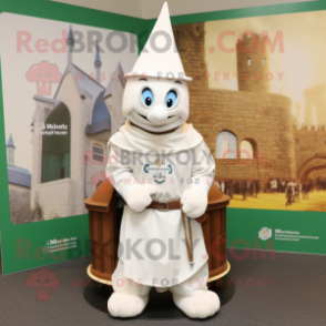 White Irish Castle mascot costume character dressed with a Cover-up and Backpacks