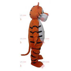 Mascote gigante e engraçado de tigre branco e preto laranja -