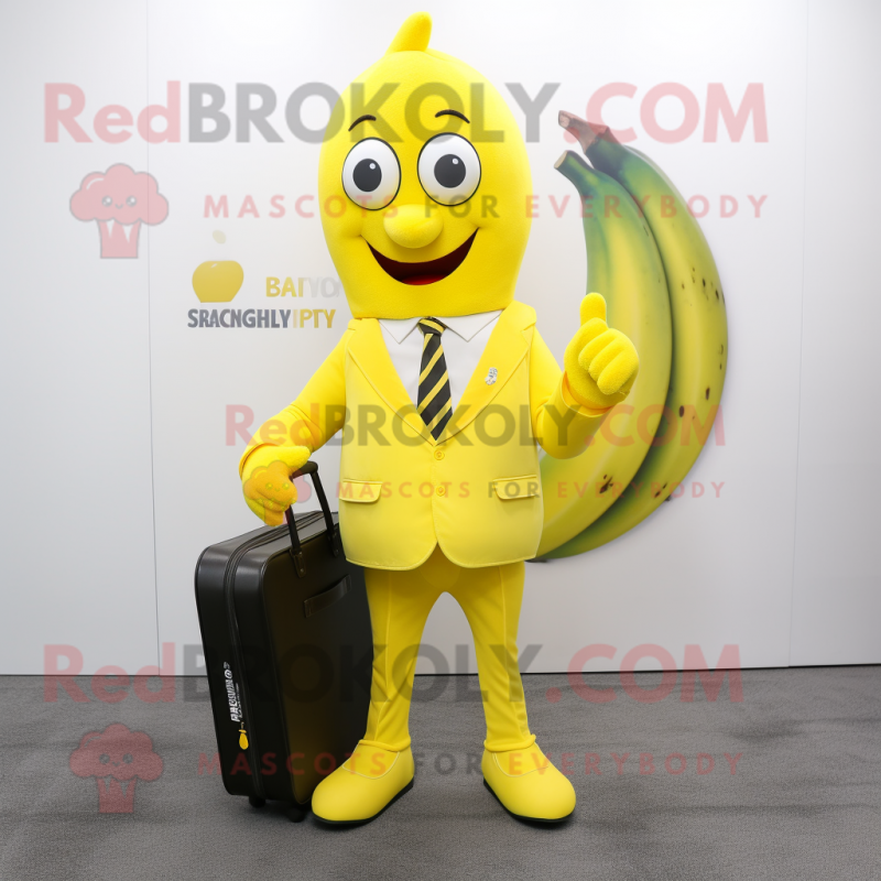 Lemon Yellow Banana mascot costume character dressed with a Blazer and Briefcases