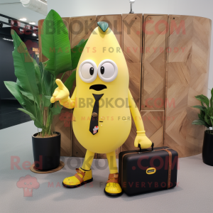 Lemon Yellow Banana mascot costume character dressed with a Blazer and Briefcases