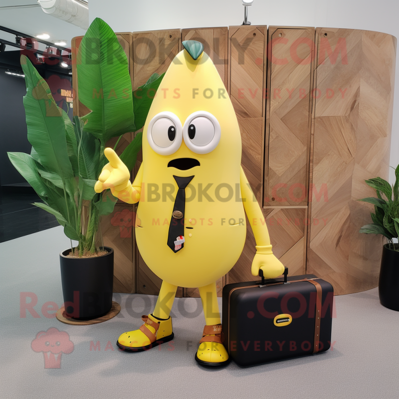 Lemon Yellow Banana mascot costume character dressed with a Blazer and Briefcases Lemon Yellow Banana mascot costume character dressed with a Blazer and Briefcases