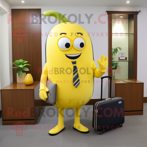 Lemon Yellow Banana mascot costume character dressed with a Blazer and Briefcases