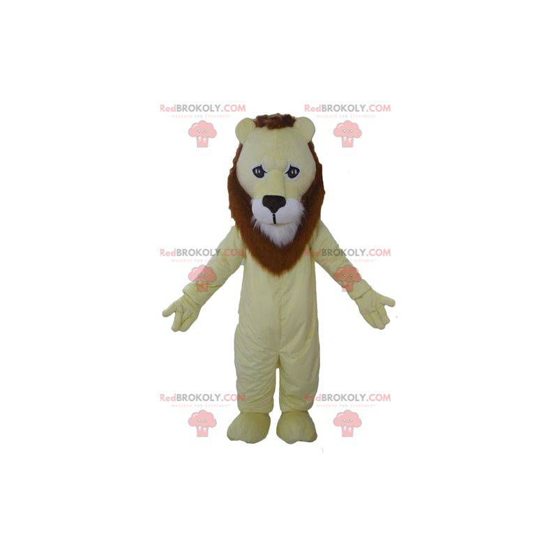 Mascota de león amarillo marrón y blanco muy exitosa -